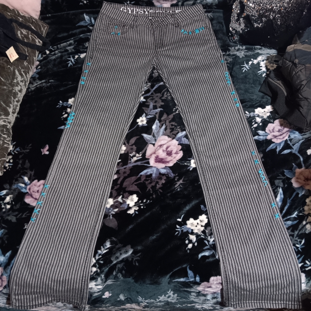 Gypsy soule stripped jeans w/ teal accents